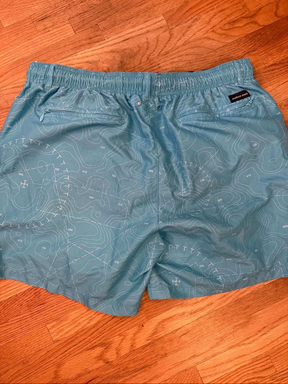 Southern Marsh Light Blue Topographic-Print Swim Trunks - Picture 2 of 4